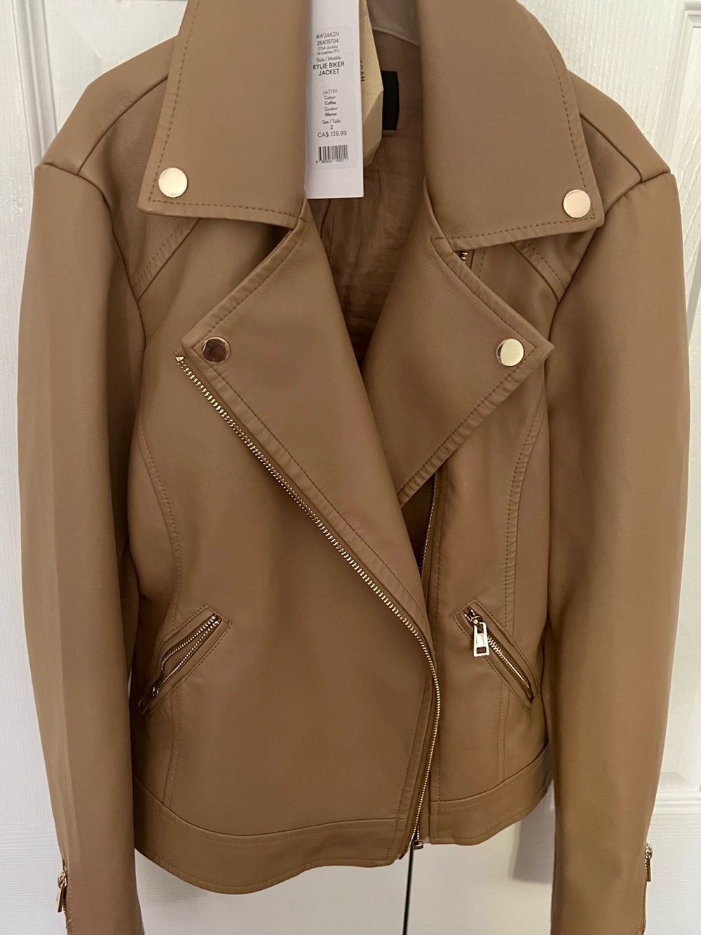 Ever New Taupe Vegan Leather Moto Jacket with Gold Hardware